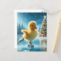 Ice Skating Christmas Duckling Postcard