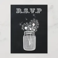 Vintage Chalkboard Mason Jar floral rsvp Invitation Postcard