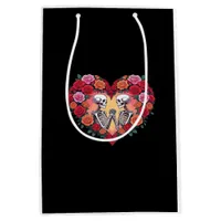 Skeleton Couple Holding Hands Inside A Heart Of Ro Medium Gift Bag