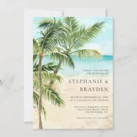 Tropical Palm Tree Modern Beach Wedding Invitation