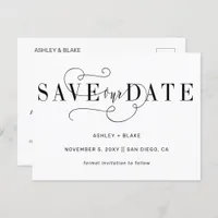 Black Simple Handwritten Calligraphy Save the Date Announcement Postcard