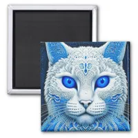 White Mystical Cat Ethereal AI Art Magnet