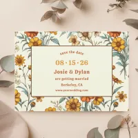 Elegant Wildflower Warm Fun 70s Aesthetic Wedding  Save The Date