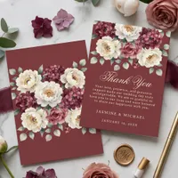Watercolor Burgundy Marsala Floral Winter Wedding Thank You Card