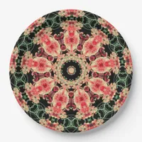 Pink & Dark Green Fractal Kaleidoscope Plate