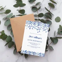 Birthday navy blue white confetti men guy luxury invitation