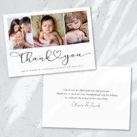 Multi Photo Script with Heart New Baby Photo Thank You Card