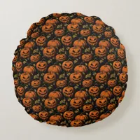 Vintage Jack O Lanterns Round Pillow