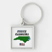 North Carolina Map Outline, Photo & US Flag Text  Keychain