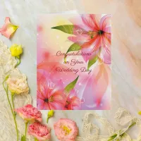 Pink Hibiscus Floral Wedding Couple Congrats Card