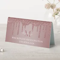Rose Gold Sparkle Glam Dripping Glitter Monogram Table Tent Sign
