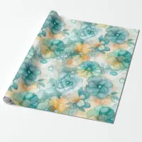 Teal Yellow Alcohol Ink Illustration Print Wrapping Paper