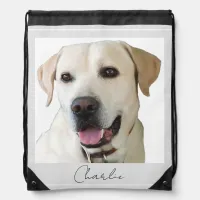 Your Pet Dog Photo and Name Drawstring Bag