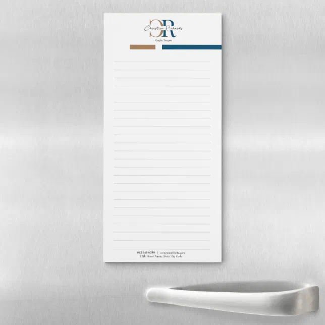 Blue Gold Monogram Simple Modern Magnetic Notepad