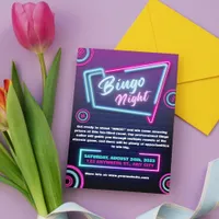 Navy And Neon Modern Bingo Night Invitations