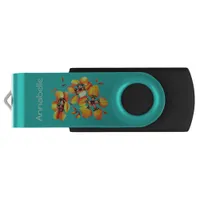 Bright Orange Flowers - Aqua USB Flash Drive