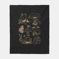 Frogs And Mushrooms Vintage Sketch – Aesthetic Gob Fleece Blanket