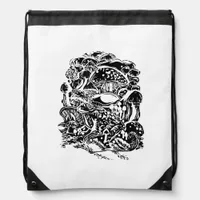 Cottagecore Aesthetic Frog Mushroom Goblincore Art Drawstring Bag