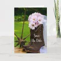 Rustic Daisies Cowboy Boots Wedding Save the Date Announcement