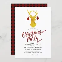 Whimsical Buffalo Plaid Rustic Christmas Party Invitation