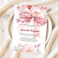 Tying the knot pink bow florals Bridal Shower Invitation