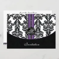 damask purple wedding invitation