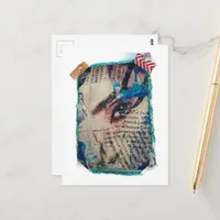 A face and words abstract mixed media collage postcard
