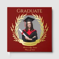 Elegant Photo Graduation Party Burgundy and Gold Foil Guest Book