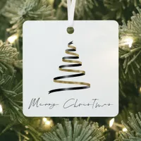 Minimalist Gold Black Tree Merry Christmas Metal Ornament