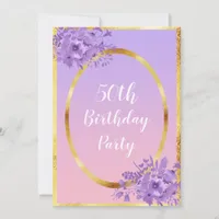 50th birthday party invitation rose gold violet