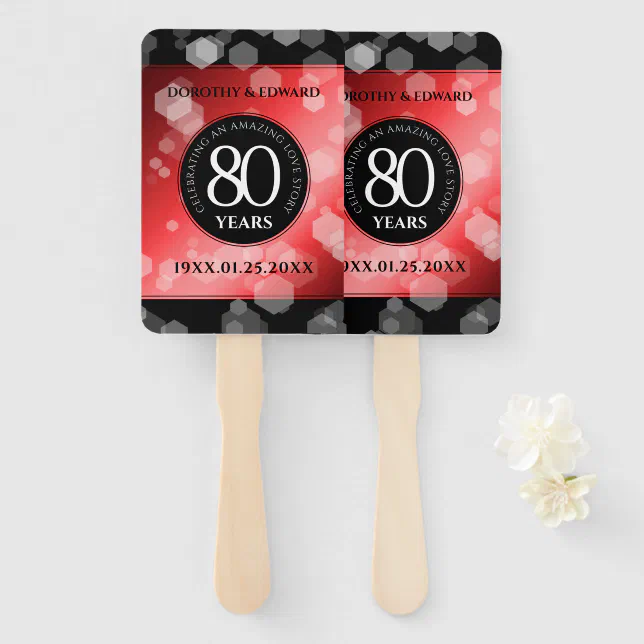 Elegant 80th Ruby Wedding Anniversary Celebration Hand Fan