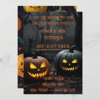 Festive Halloween Pumpkins and Floral Pattern Invitation