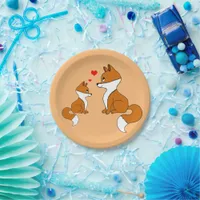 Cute foxes with hearts, hand drawn  paper plates