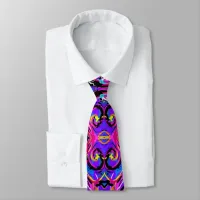 Crazy colorful purple pink blue abstract art neck tie