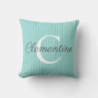 Girly Turquoise Teal Aqua Glitter Stripes Monogram Throw Pillow