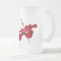 Red Hibiscus Flower Side View Frosted Glass Beer Mug