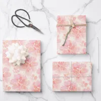 Abstract Floral Watercolor Pattern Peach and Pink Wrapping Paper Sheets