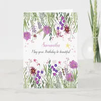 Elegant Watercolor Wildflowers Birthday Card for H