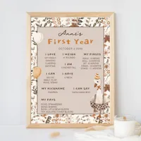 One Silly Goose Neutral 1st Birthday Milestone Poster