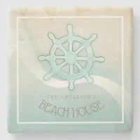 Beach House Nautical Boat Helm Aqua Blue ID623 Stone Coaster