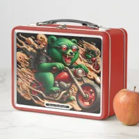 Stylish Bear on a Motorcycle Metal Lunch Box