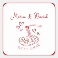 Whimsical That's Amore Custom Red Italian Wedding  Square Sticker