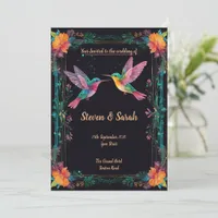 Elegant Hummingbird & Floral Wedding Invitation