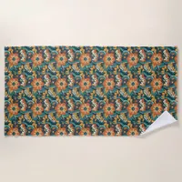 Retro Floral Pattern Beach Towel