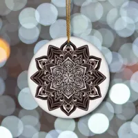 Brown Snowflake on white Ceramic Ornament