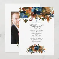 Ginger and Navy Floral Wedding Photo Invitation