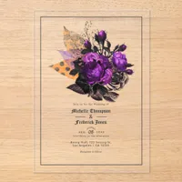 Transparent Gothic Purple Rose Wedding Acrylic Invitations