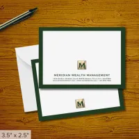 Custom Dark Green Gold Monogram Note Card