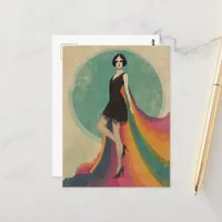 Flapper Woman in a Rainbow Cape and Black Dress Postcard
