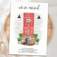 We've Moved New Address Front Red Door Cat Moving Announcement Postcard